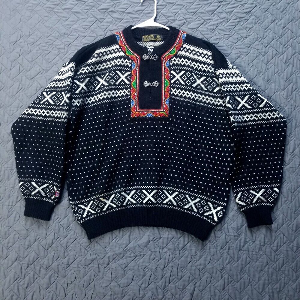 Men's Navy V-Neck Nordic Pattern Sweater